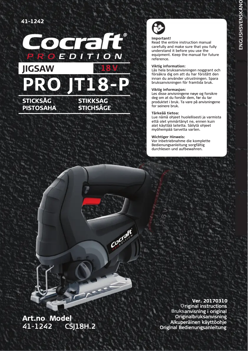 Page n°1 - Manuel utilisateur Cocraft PRO JT18-P