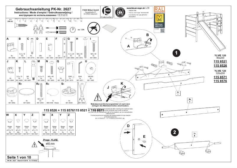 Page 1 de la notice Manuel utilisateur Paidi Ylvie