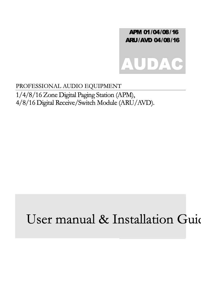 Page 1 de la notice Manuel utilisateur Audac ARU108MK2