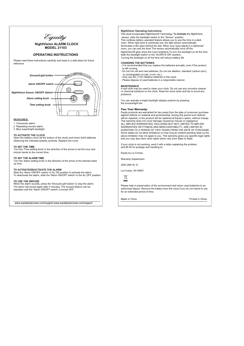 Page 1 de la notice Manuel utilisateur La Crosse Technology 21103