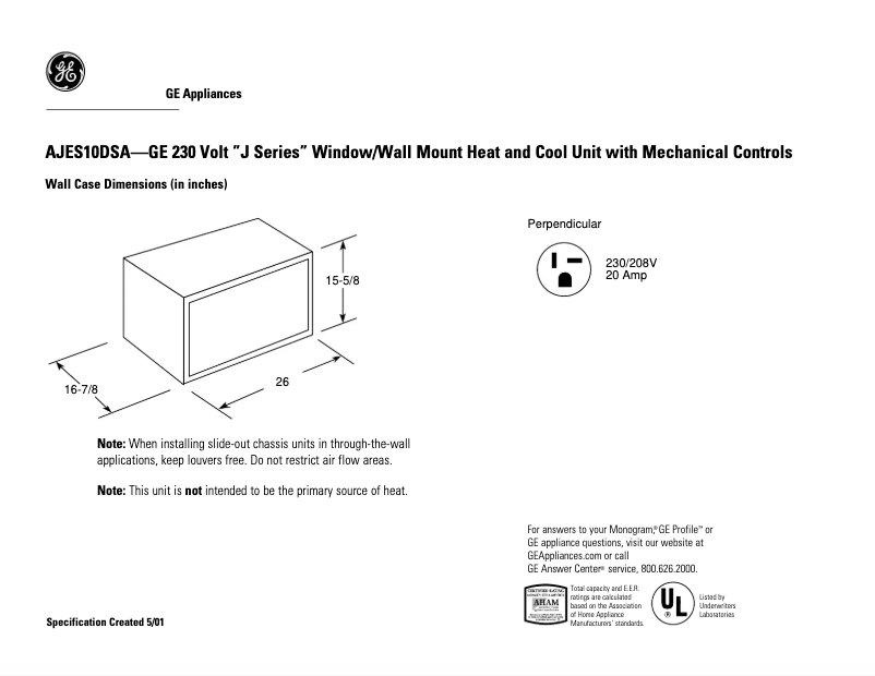 Page n°1 - Fiche technique GE AJES10DSA