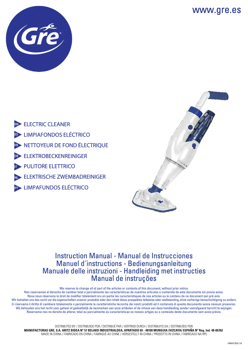 Page n°1 - Manuel utilisateur Gre VCB50