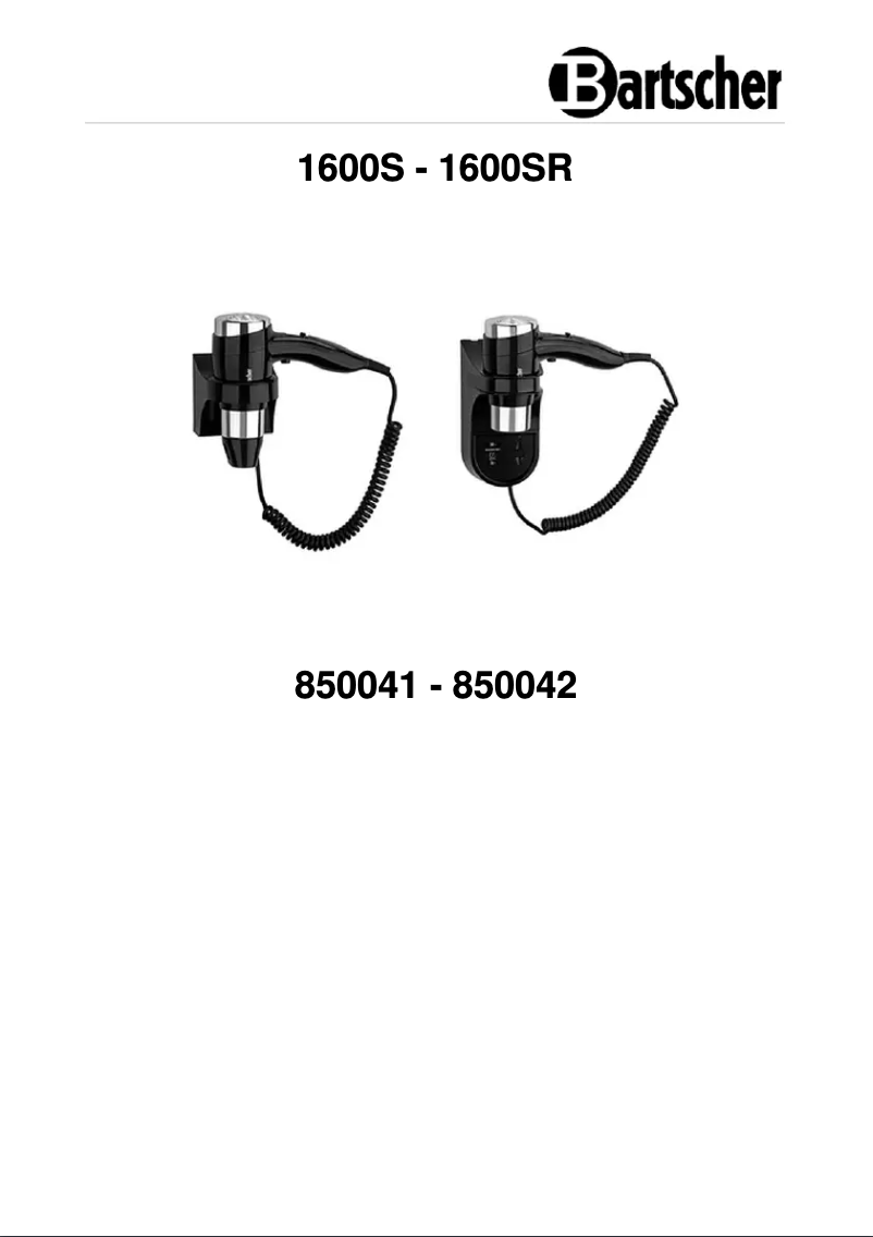 Page 1 de la notice Manuel utilisateur Bartscher 1600SR