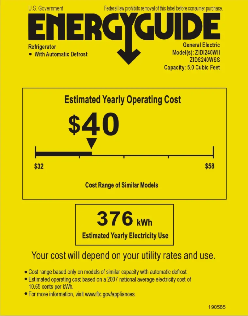 Page 1 de la notice Label énergétique GE ZIDS240WSS