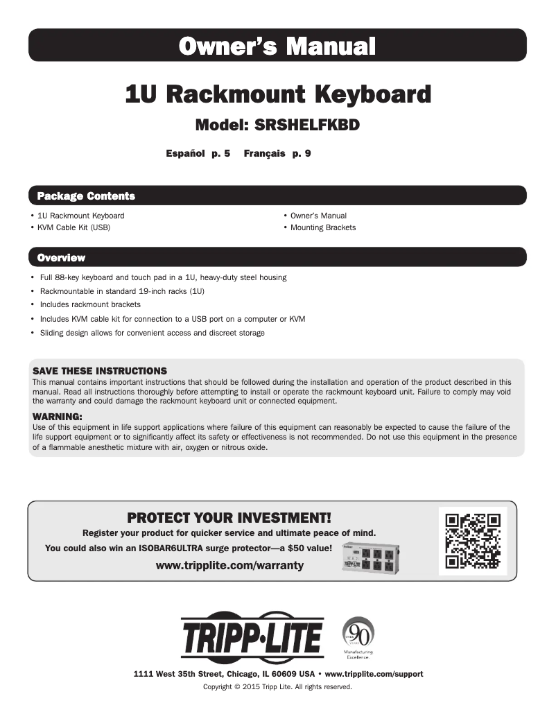 Page n°1 - Manuel utilisateur Tripp Lite SRSHELFKBD