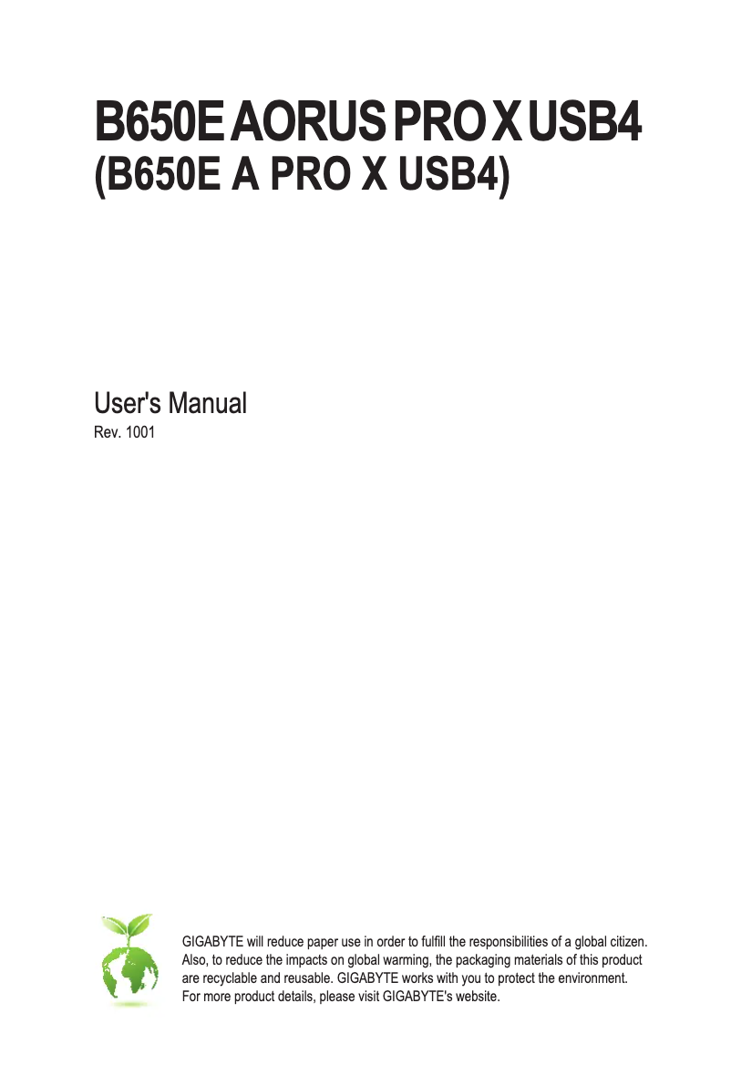 Page 1 de la notice Manuel utilisateur Gigabyte B650E Aorus Pro X USB4