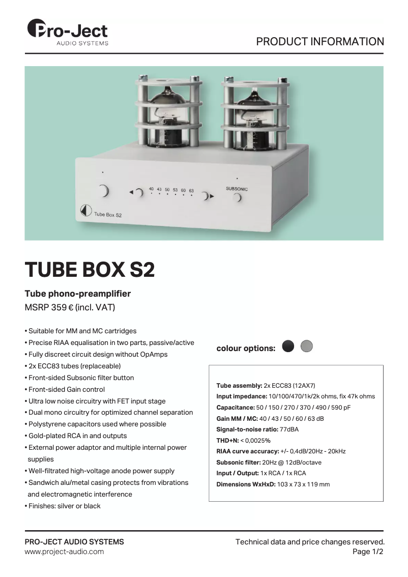 Page n°1 - Manuel utilisateur Pro-Ject Tube Box S2