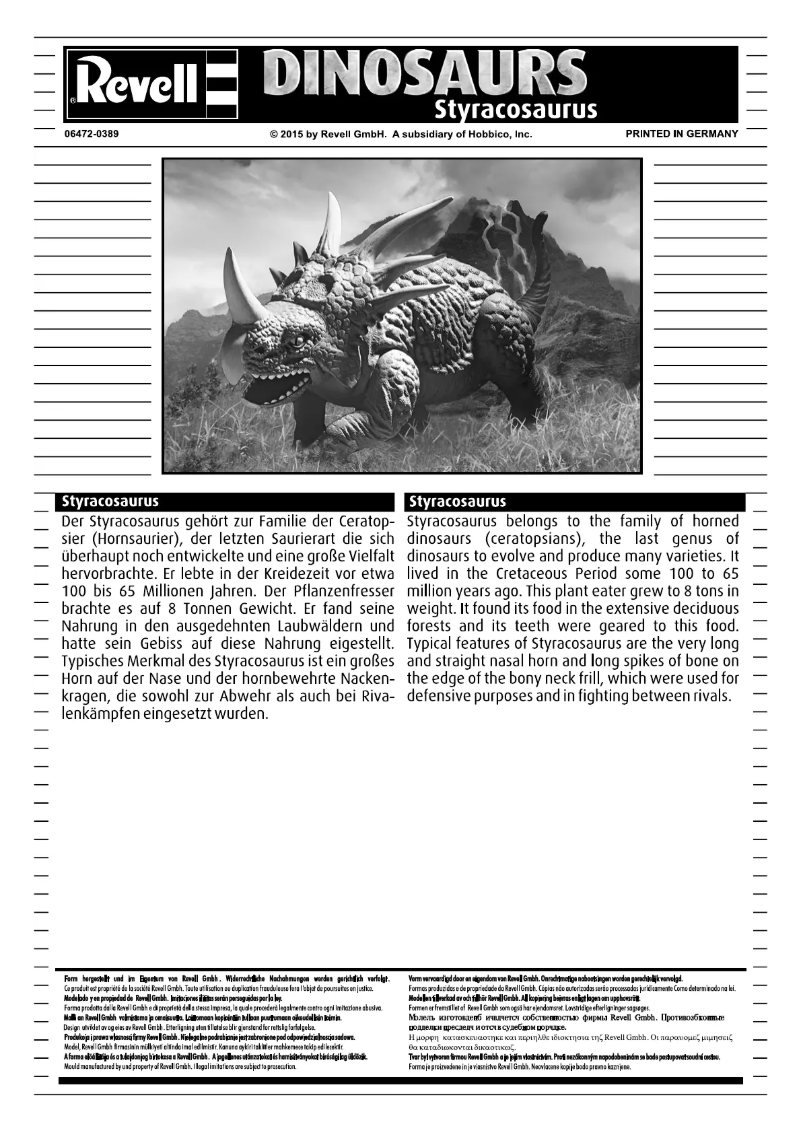 Page 1 de la notice Manuel utilisateur Revell Styracosaurus