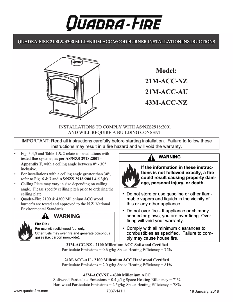 Page 1 de la notice Manuel utilisateur Quadra-Fire 4300 Millennium