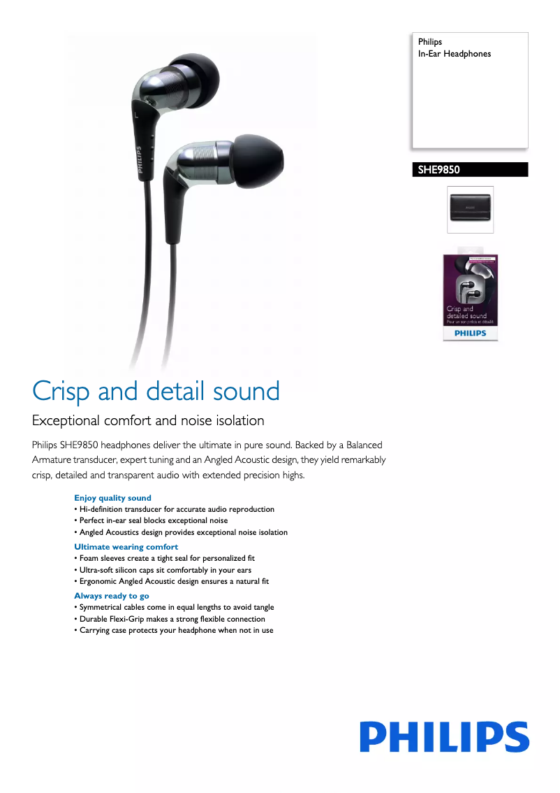 Page 1 de la notice Brochure Philips SHE9850