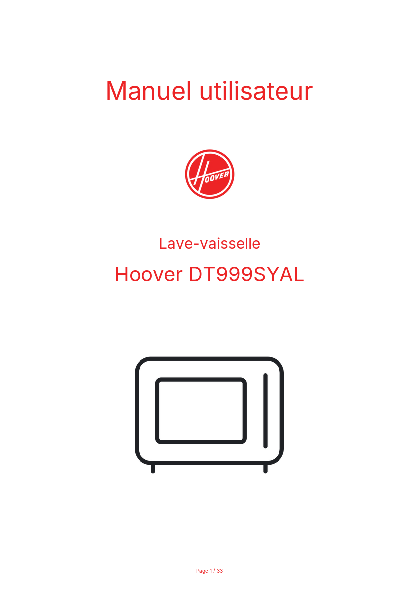 Page n°1 - Manuel utilisateur Hoover DT999SYAL