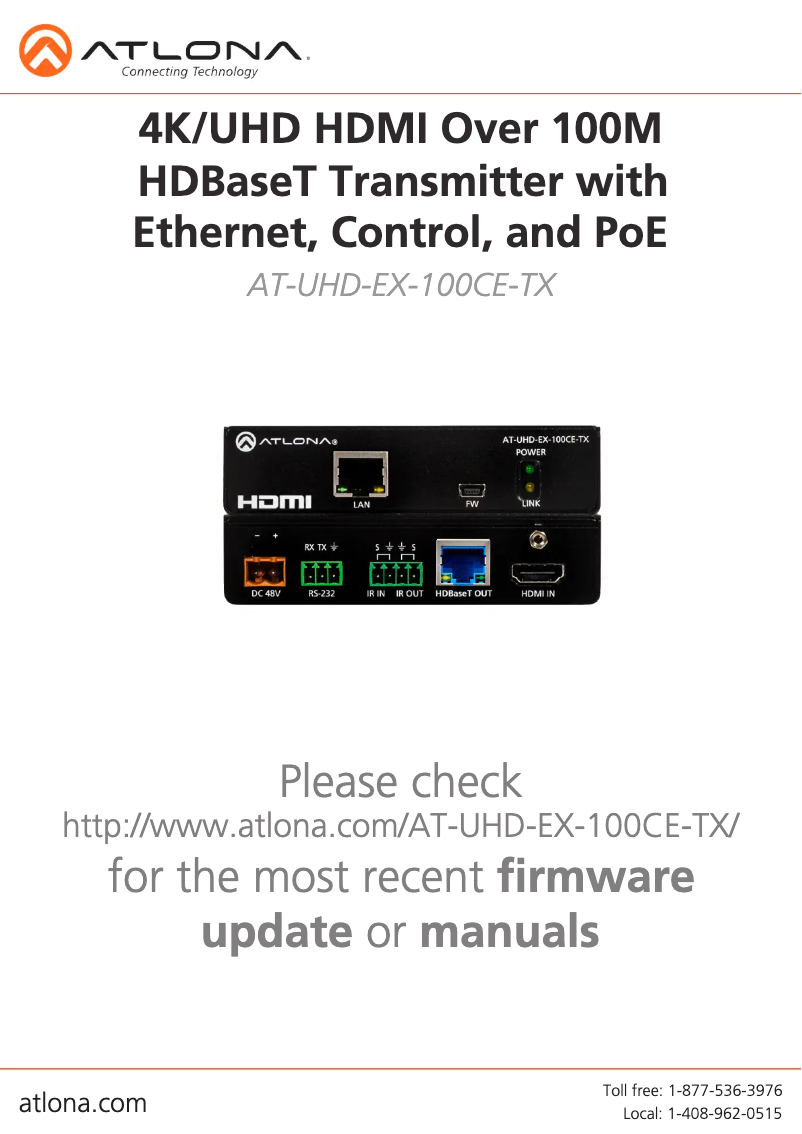 Page n°1 - Manuel utilisateur Atlona AT-UHD-EX-70-2PS