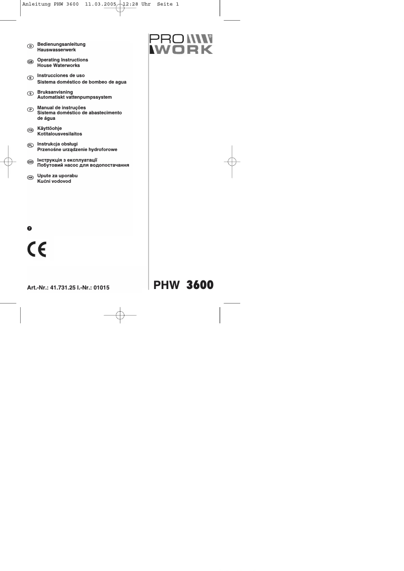 Image de la première page du manuel de l'appareil PHW 3600