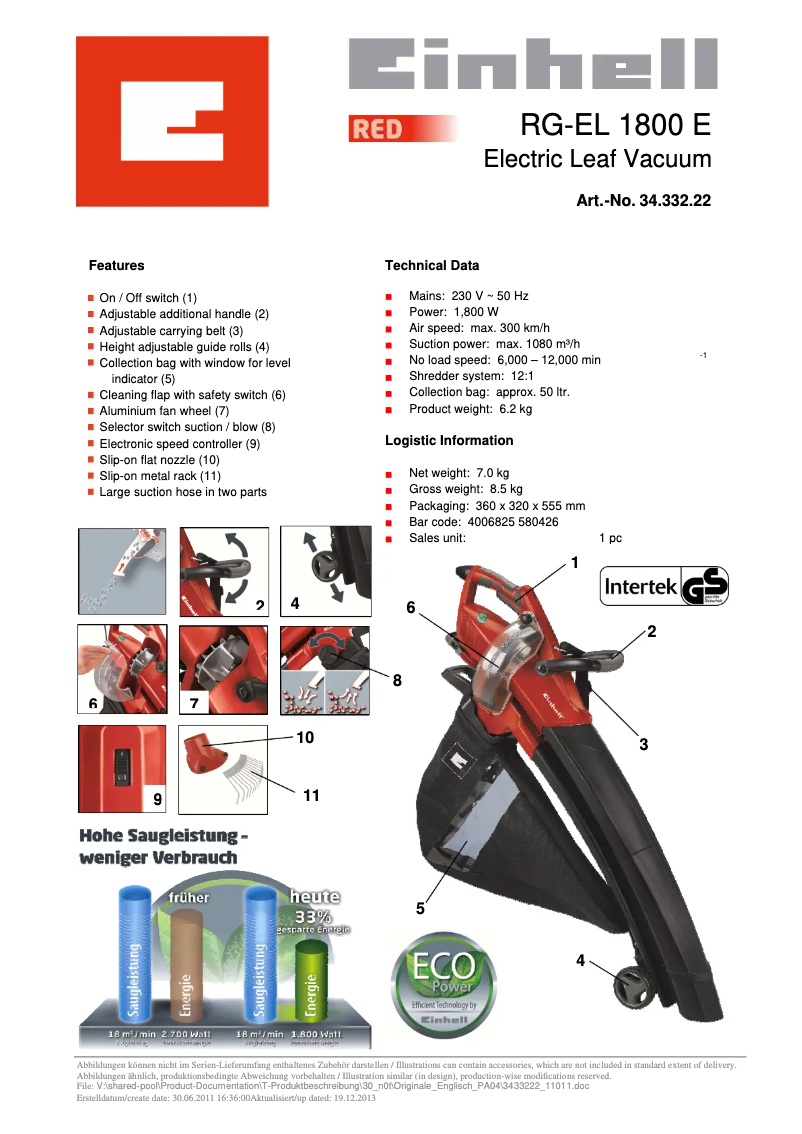 Page n°1 - Manuel utilisateur Einhell RG-EL 1800 E