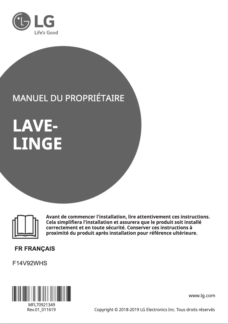 Page 1 de la notice Manuel utilisateur LG F14V92WHS