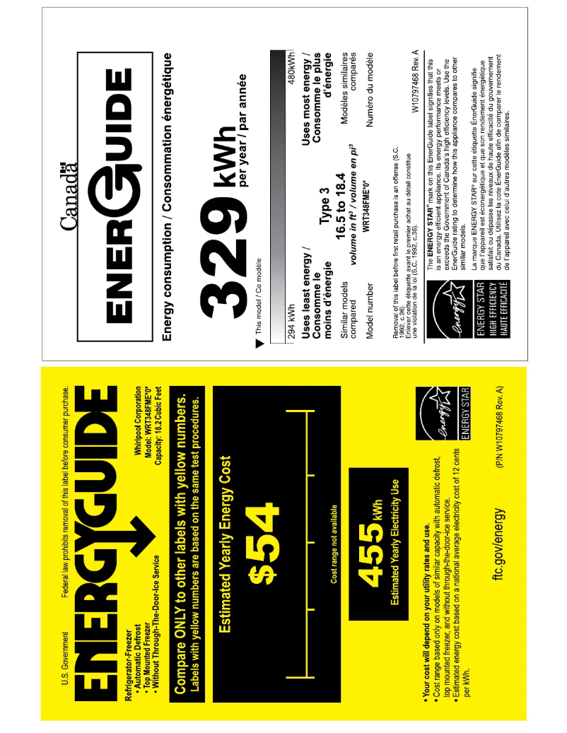 Página 1 del manual Etiqueta energética Whirlpool WRT348FMES