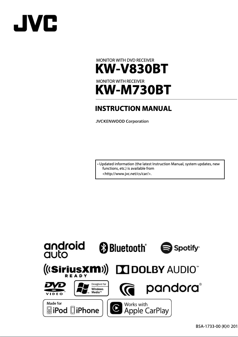 Image de la première page du manuel de l'appareil KW-V830BT