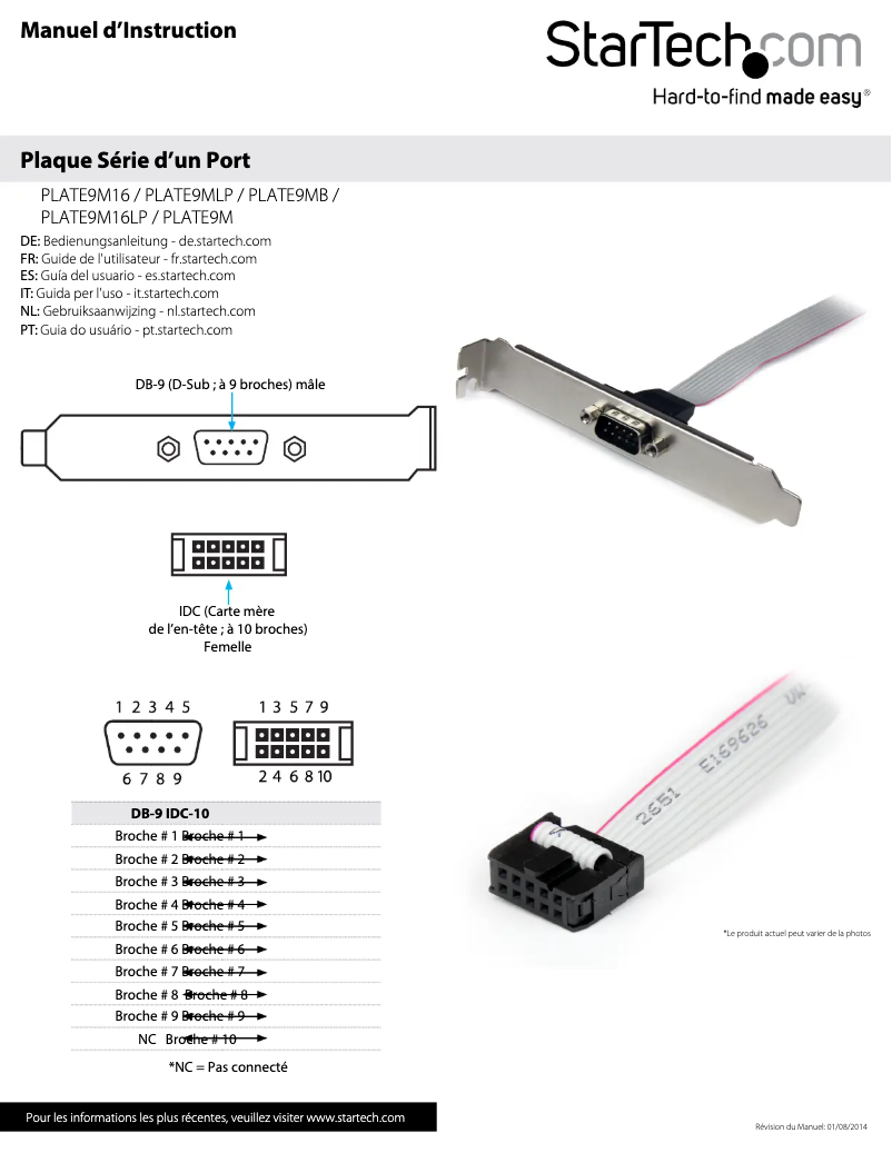 Page n°1 - Manuel utilisateur StarTech.com PLATE9M16
