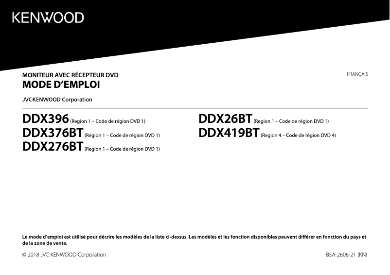 Page n°1 - Manuel utilisateur Kenwood DDX419BT