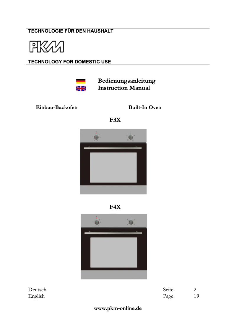 Página 1 del manual Manual de usuario PKM F3X