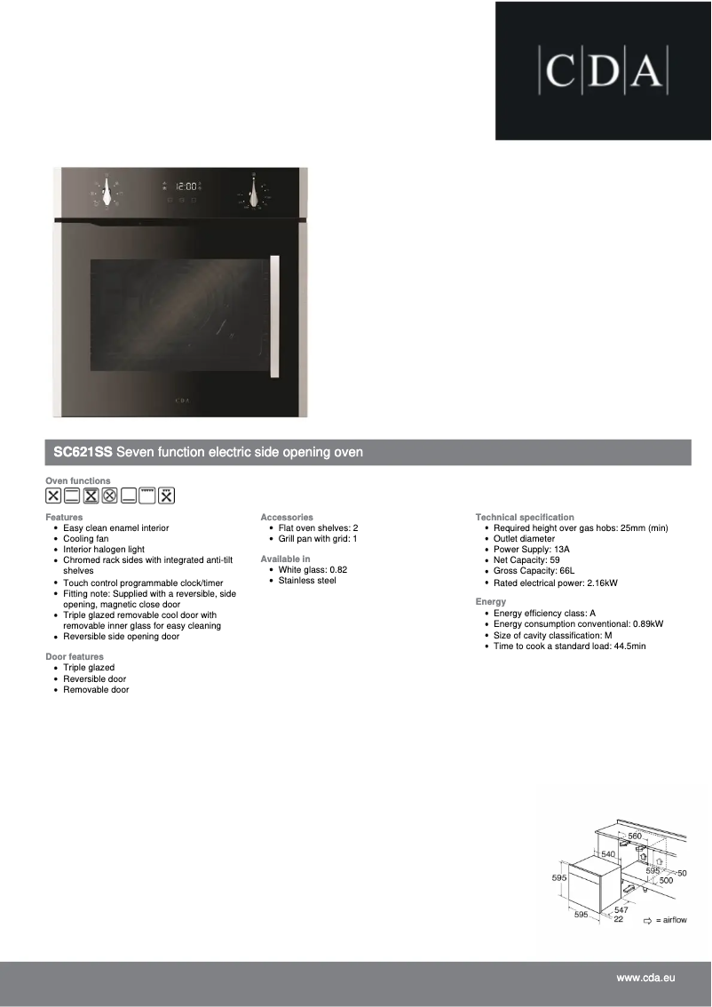Page 1 de la notice Fiche technique CDA SC621SS