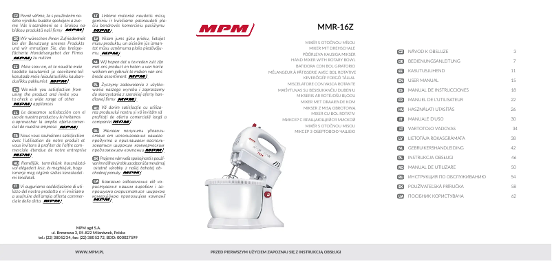 Page n°1 - Manuel utilisateur MPM MMR-16Z