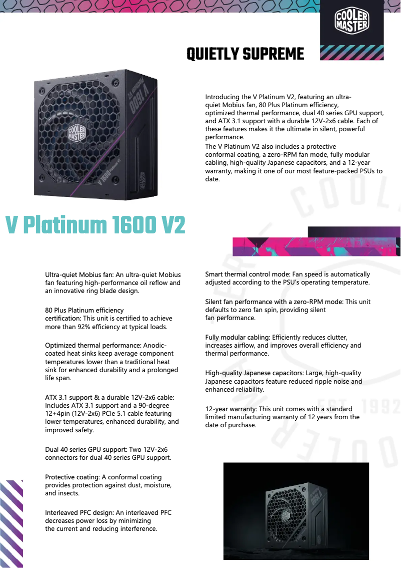 Page 1 de la notice Fiche technique Cooler Master V Platinum 1600 V2