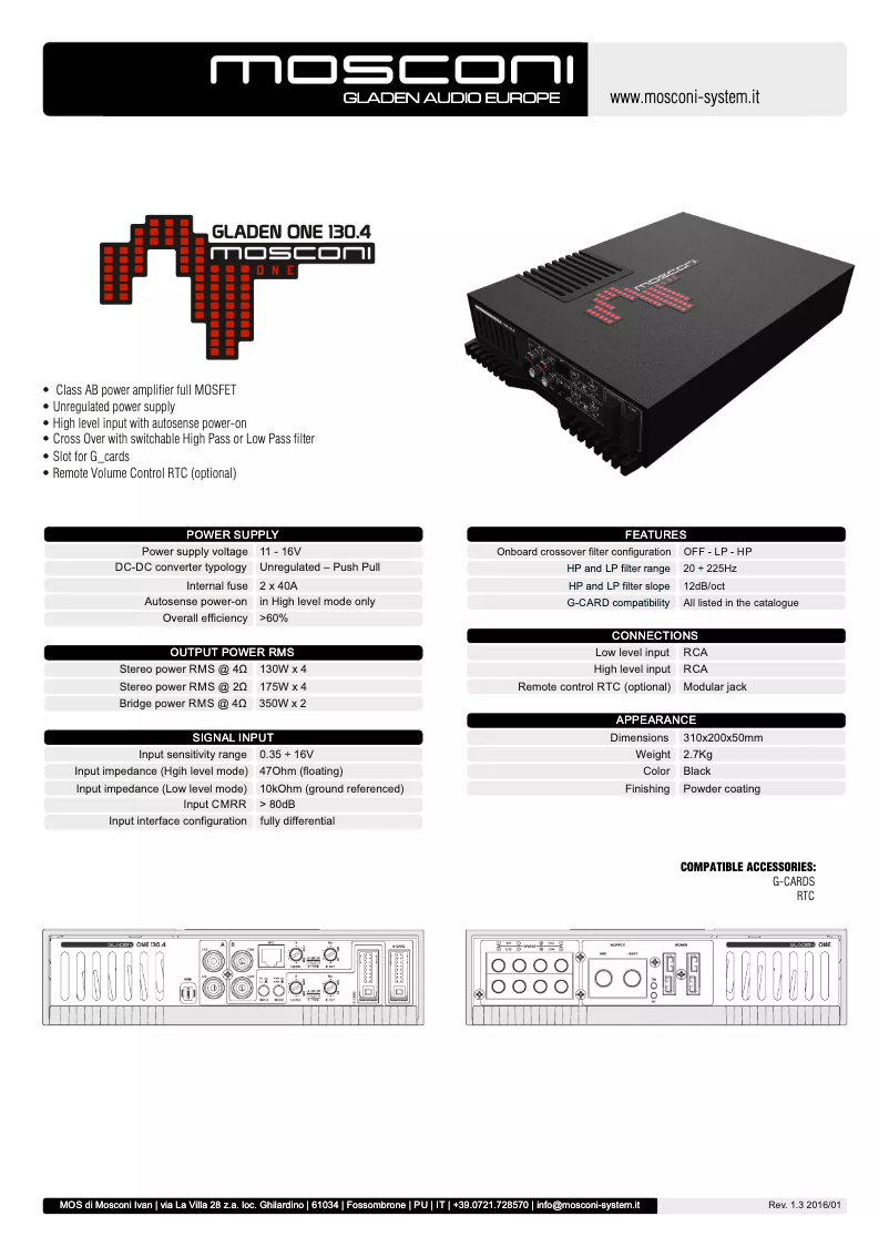 Page 1 de la notice Manuel utilisateur Mosconi Gladen One 130.4