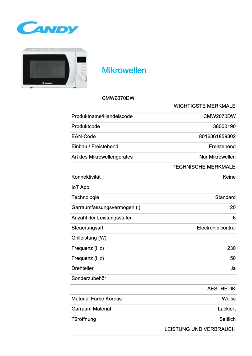 First page image of the manual for CMW2070DW