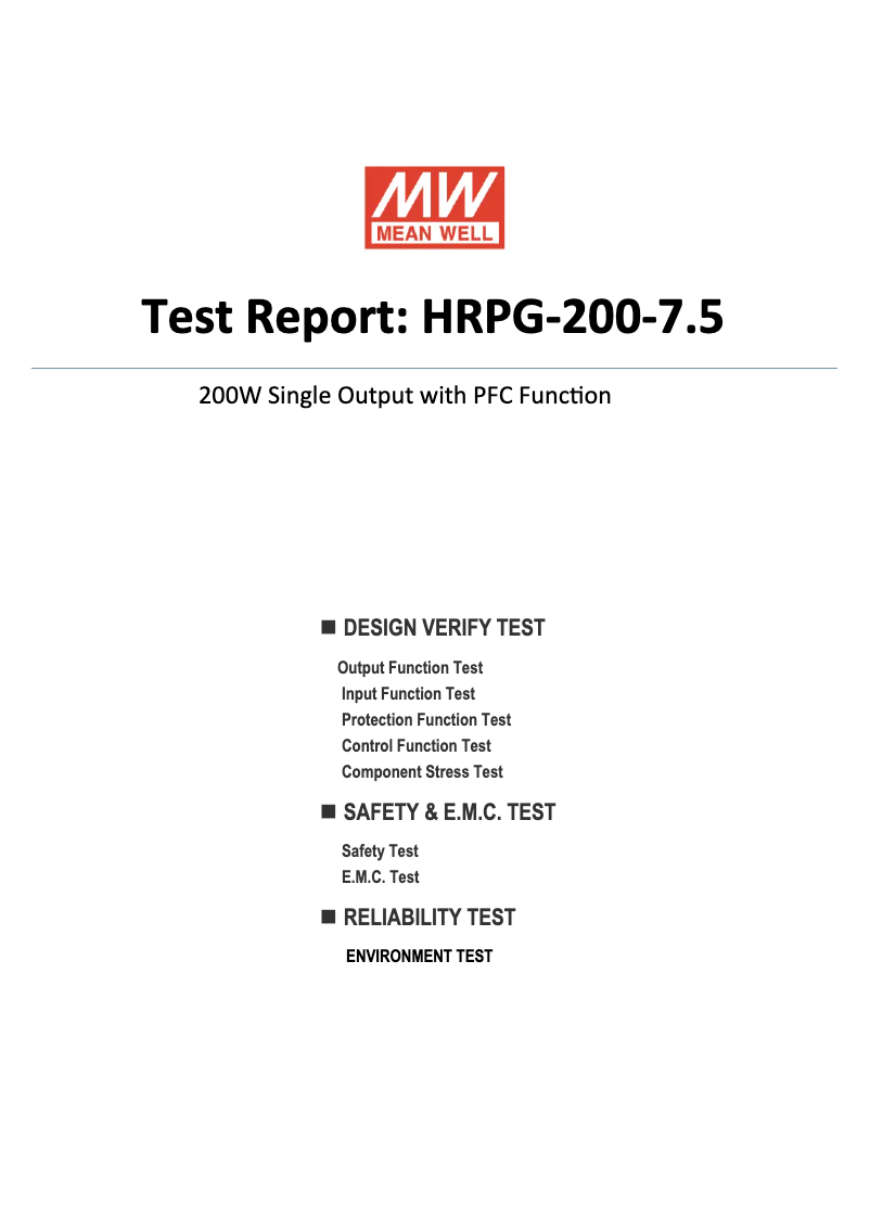 Page 1 de la notice Fiche technique Mean Well HRPG-200-7.5