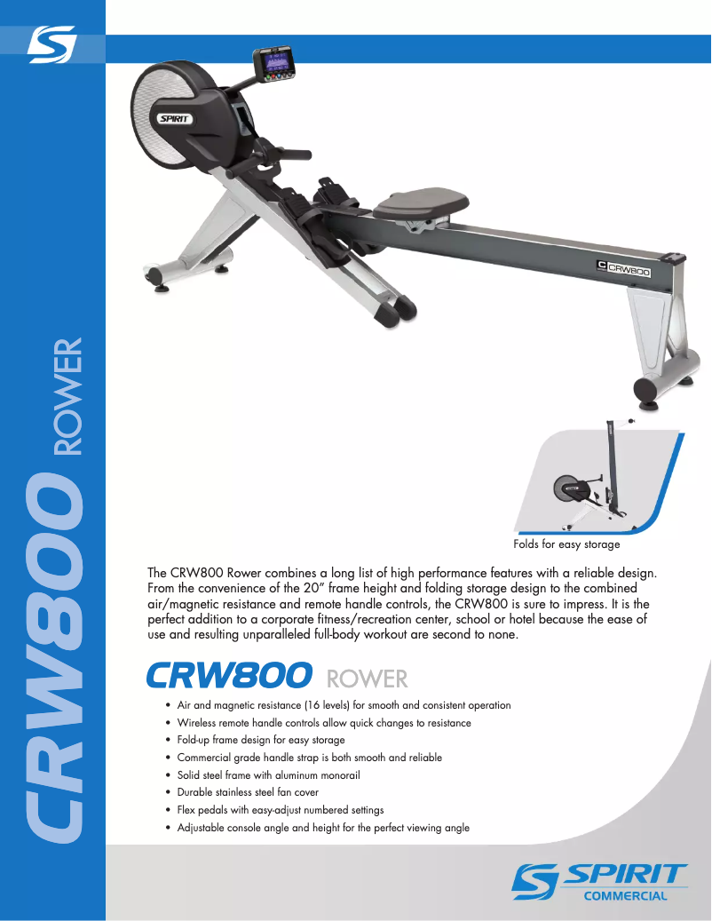 Página 1 del manual Ficha técnica Spirit Fitness CRW800