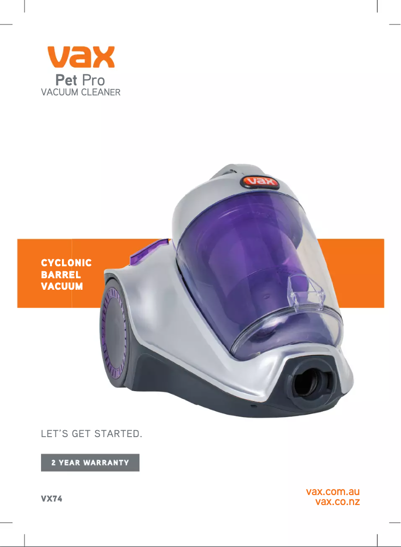 Page n°1 - Manuel utilisateur Vax Pet Pro VX74