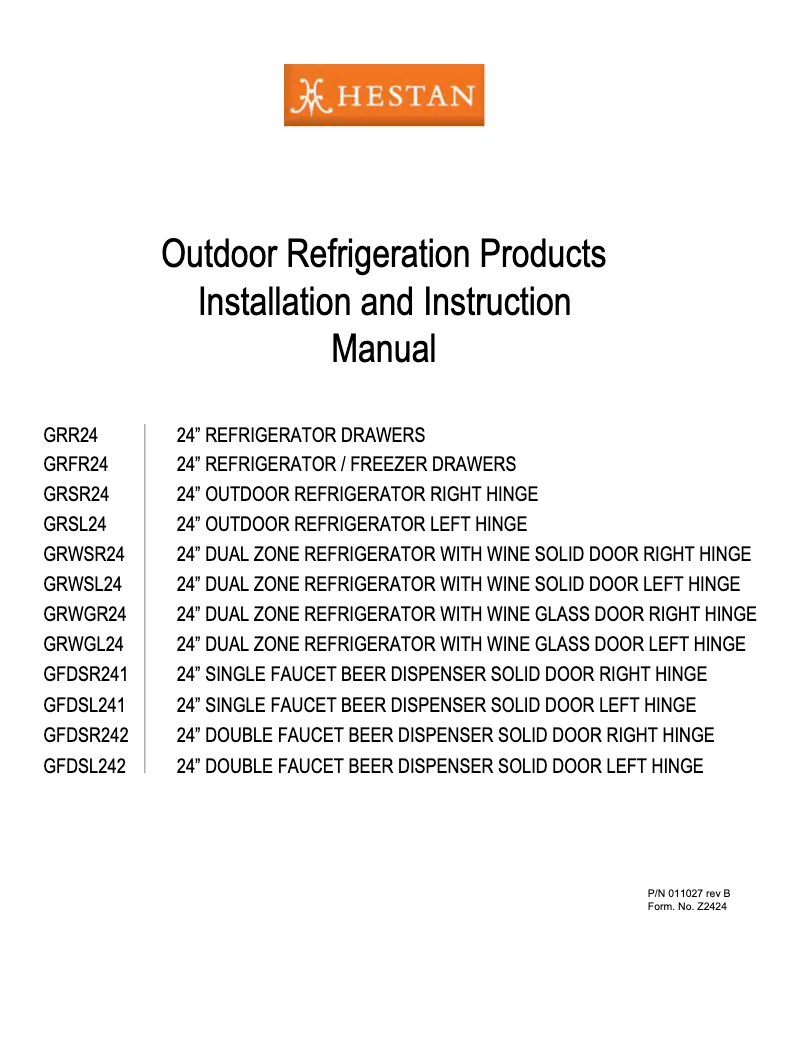 Page n°1 - Manuel utilisateur Hestan GRGR24