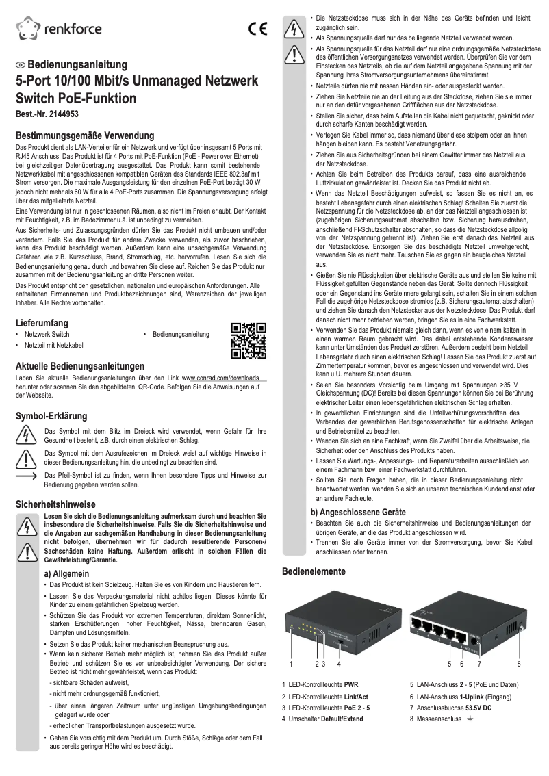 Page n°1 - Manuel utilisateur Renkforce FR-S1005PED-F