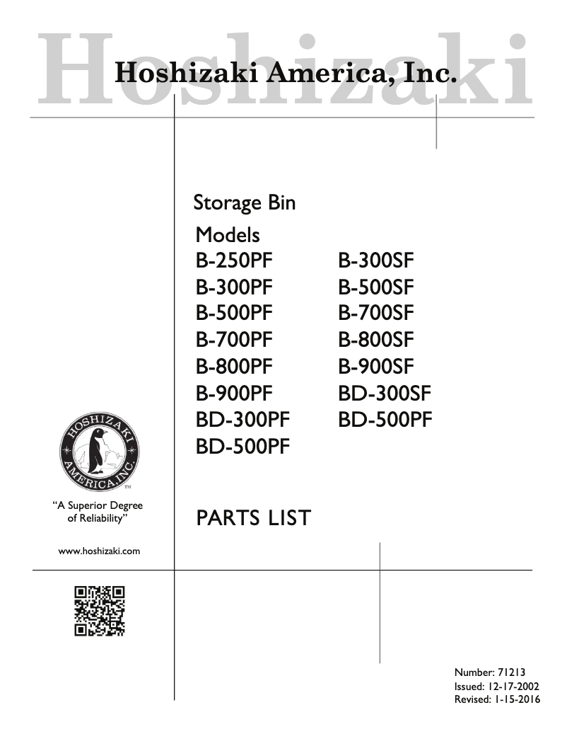 Page 1 de la notice Manuel d'utilisation et d'entretien Hoshizaki B-900PF