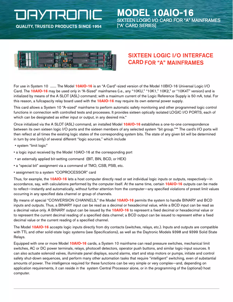 Page n°1 - Fiche technique Daytronic 10AIO-16