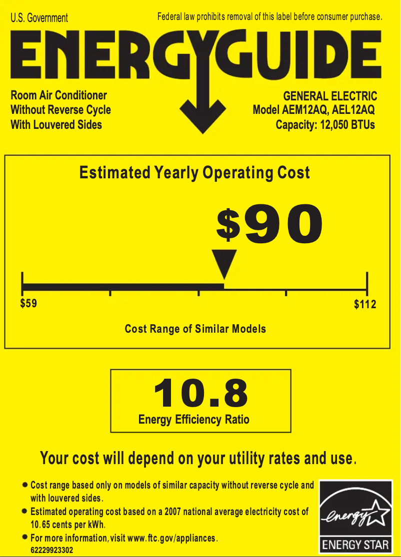 Page n°1 - Label énergétique GE AEL12AQ