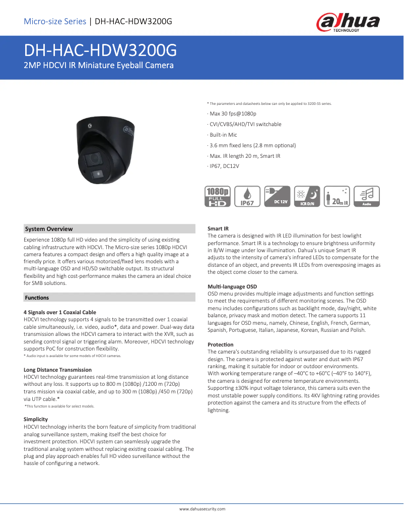 Page 1 de la notice Fiche technique Dahua Technology HAC-HDW3200G