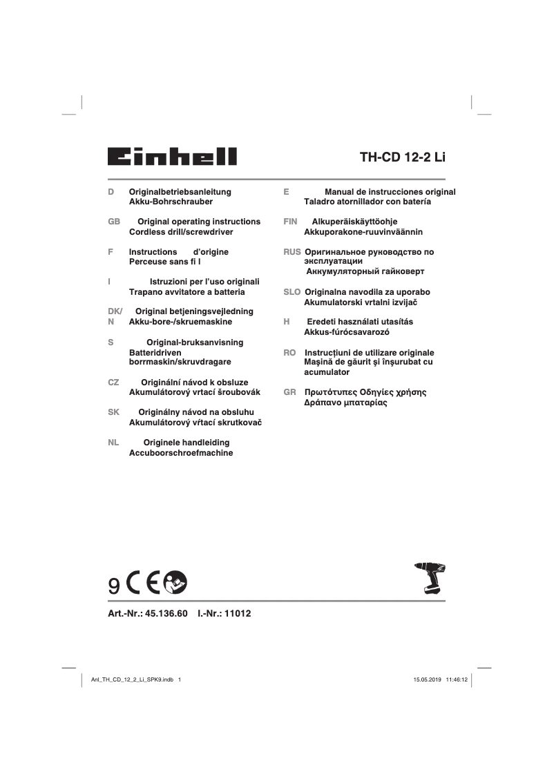 Page 1 de la notice Manuel utilisateur Einhell TH-CD 12-2