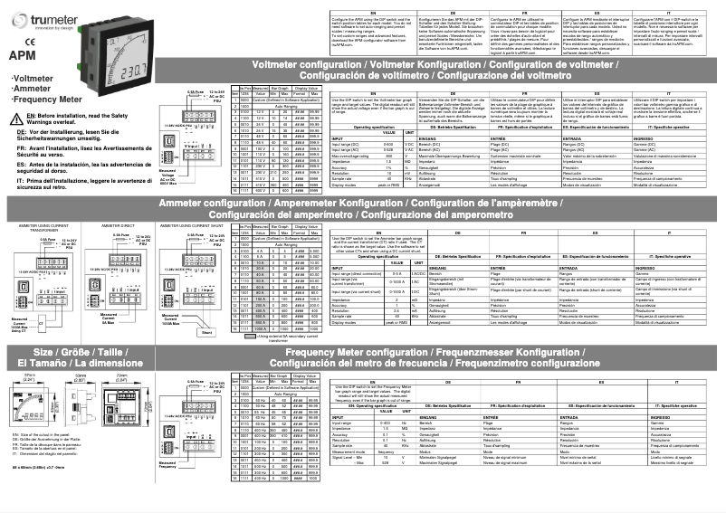 Page 1 de la notice Manuel utilisateur Trumeter APM-VOLT-ANO