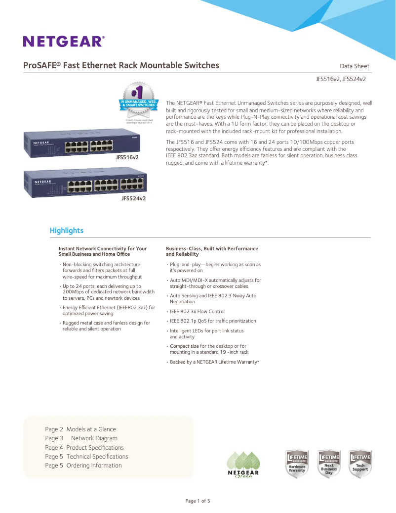 Page n°1 - Fiche technique Netgear ProSafe JFS516v2