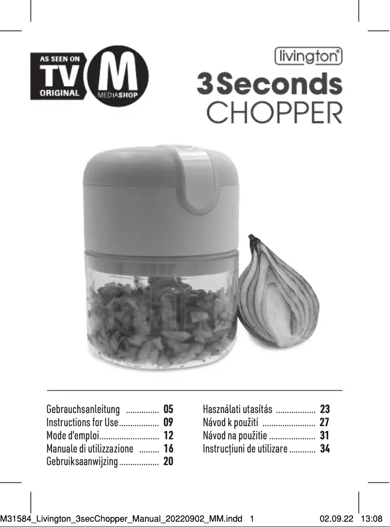 Imagen de la primera página del manual del dispositivo 3 Seconds Chopper