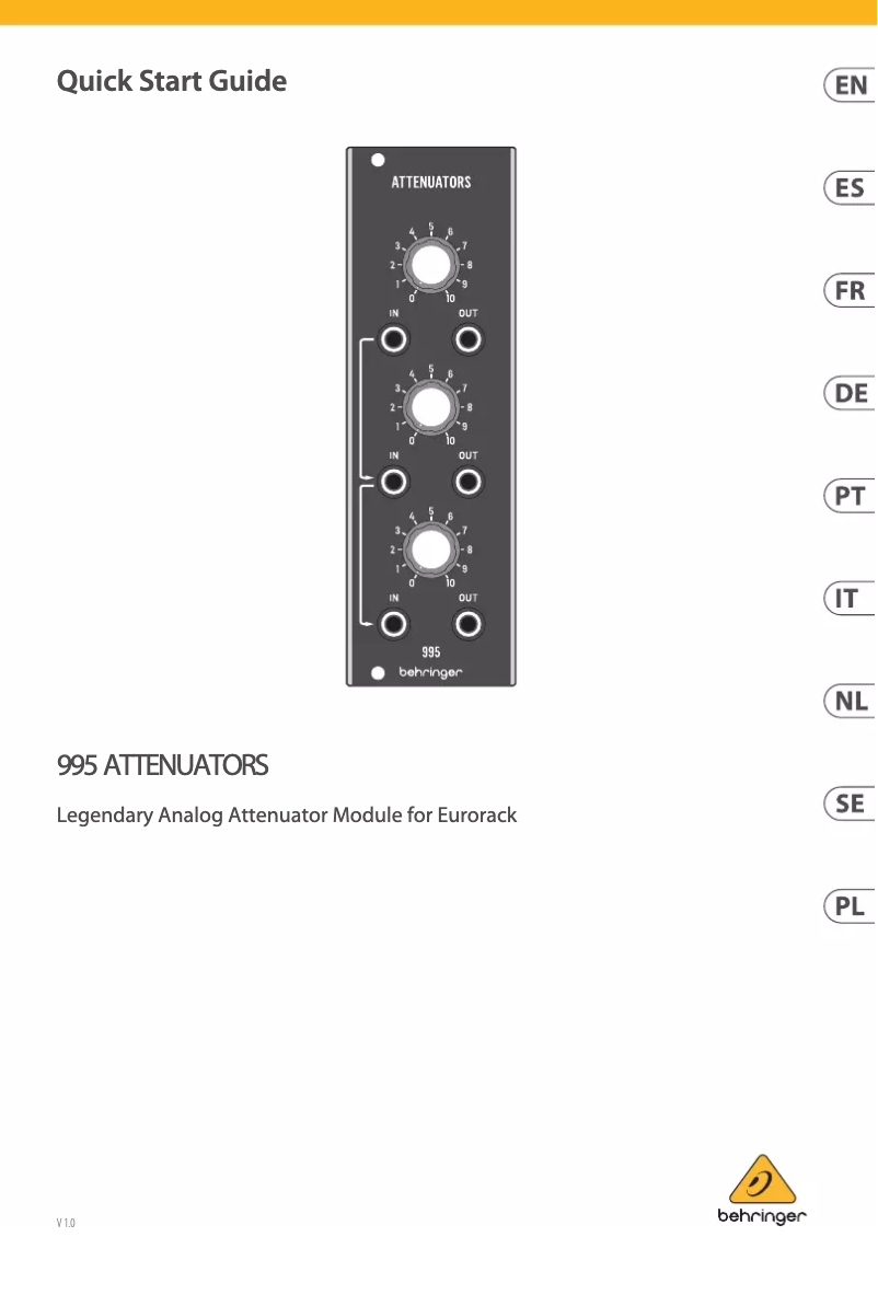 Page 1 de la notice Guide de démarrage rapide Behringer 995 Attenuators