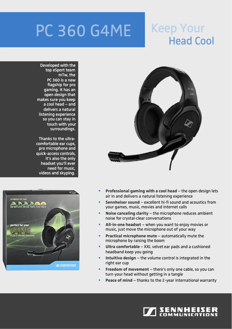 Page 1 de la notice Manuel utilisateur Sennheiser PC 360 G4ME