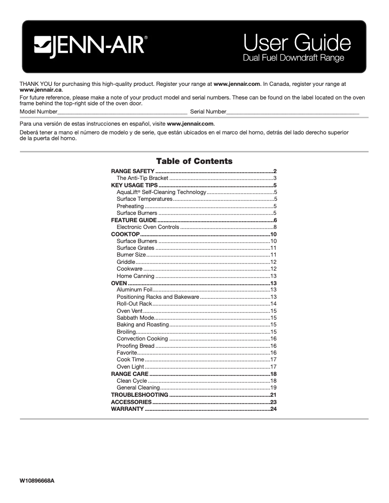 Page n°1 - Manuel utilisateur JennAir JDS1750EB