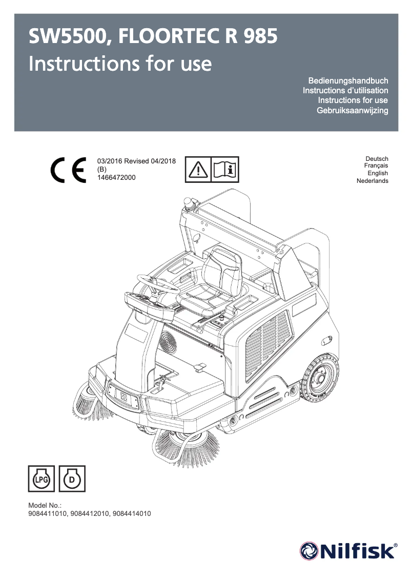 Page 1 de la notice Manuel utilisateur Nilfisk SW5500