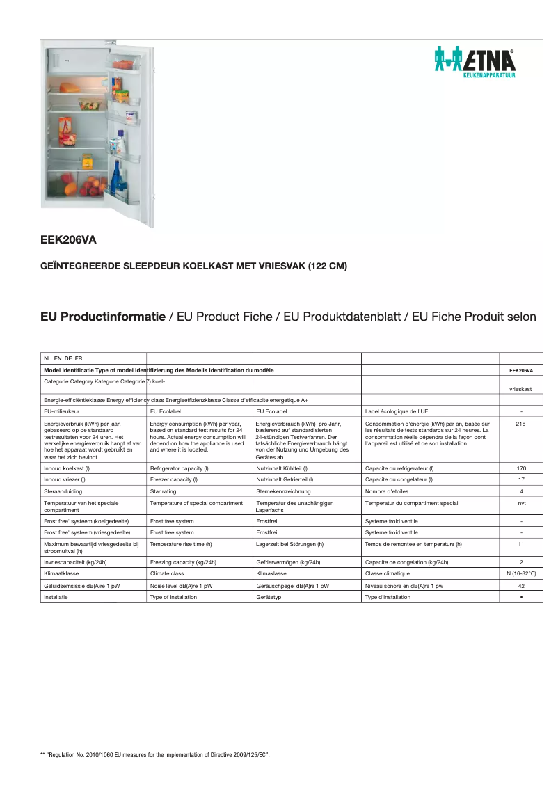 Image de la première page du manuel de l'appareil EEK206VA