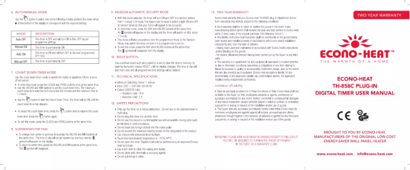 Page n°1 - Manuel utilisateur Econo-Heat TH-858C