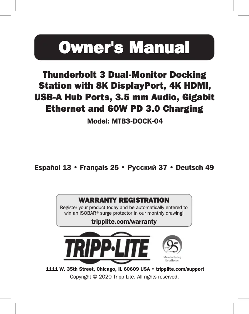 Page 1 de la notice Manuel utilisateur Tripp Lite MTB3-DOCK-04