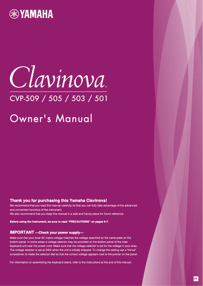 Page n°1 - Manuel utilisateur Yamaha Clavinova CVP-509